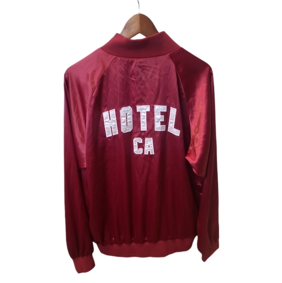 HOTEL 1171 | Red Satin Varsity Bomber Jacket | Back Graphic | Size L - Picture 8 of 10